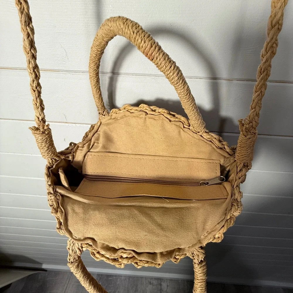 Natural Woven Straw Round Crossbody Bag Handbag Circle Boho Beach Summer‎ Purse